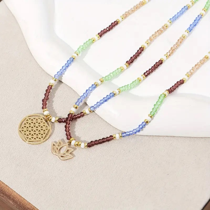 2-delt Bohemisk Krystallperle Lotus-pendelkjed