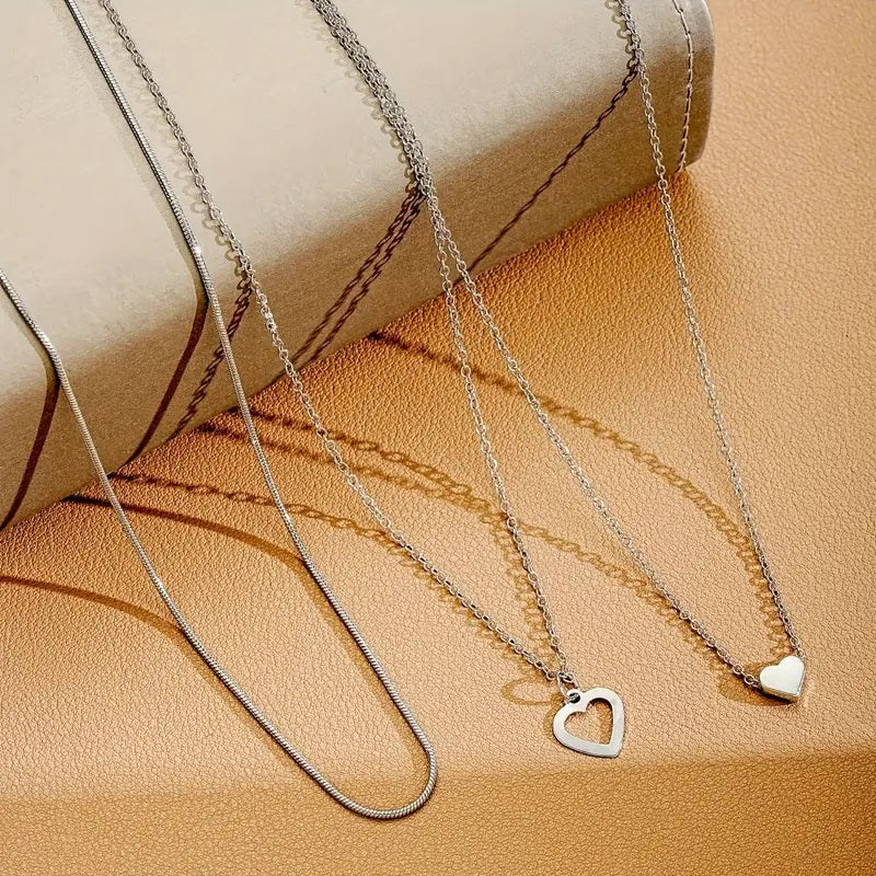 Sett Med 3 Enkle Hjertekjede Halskjeder