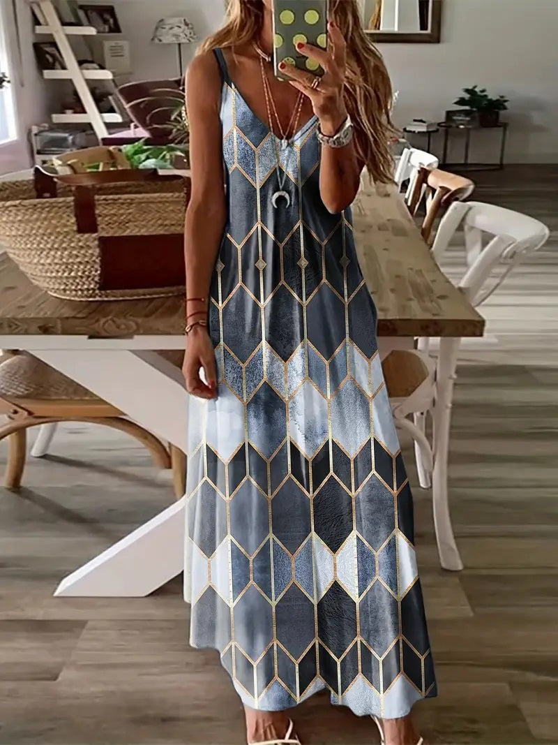 Geometric Print Maxi Dress