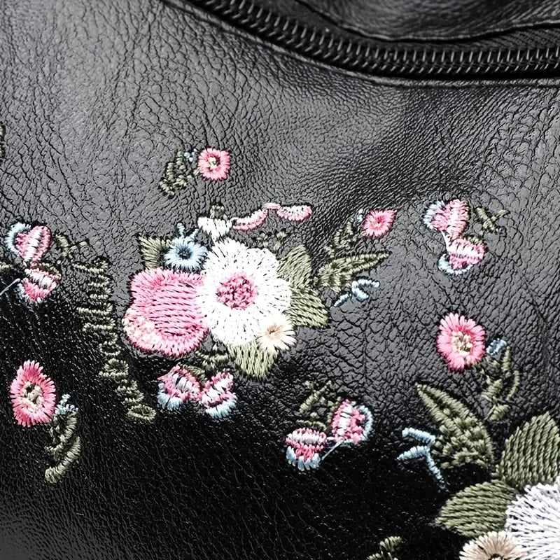 Brodert Blomster Crossbody-veske i Vegansk Skinn