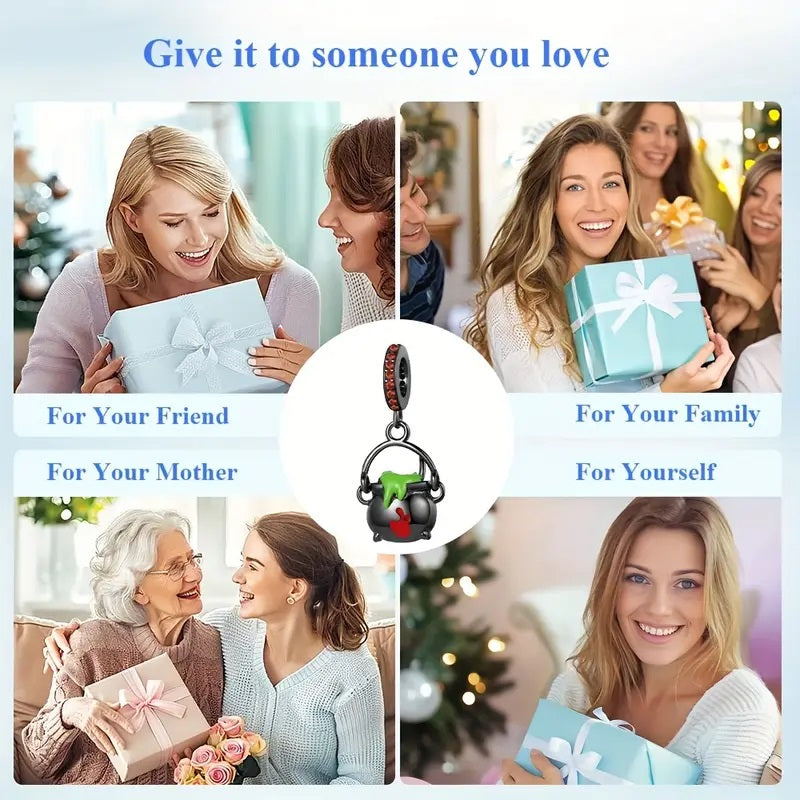 S925 Silver Witch’s Hanging Pot Dangle Charm Bead.