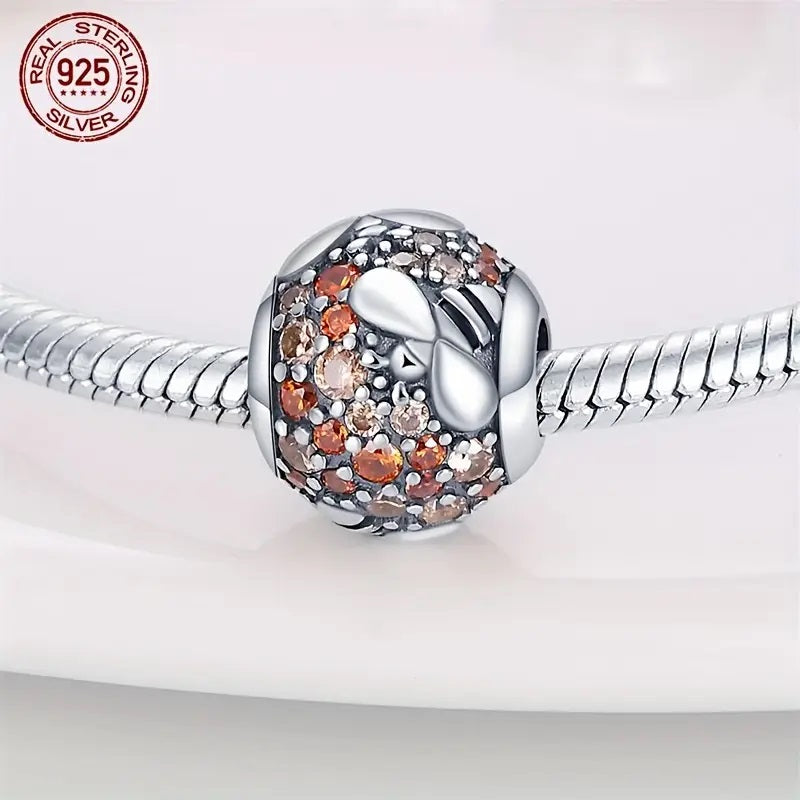 925 Sterling Silver Bee and Honeycomb Charm Bead