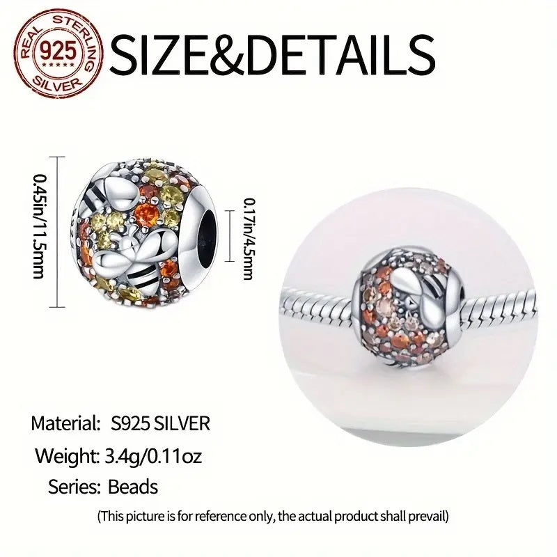 925 Sterling Silver Bee and Honeycomb Charm Bead