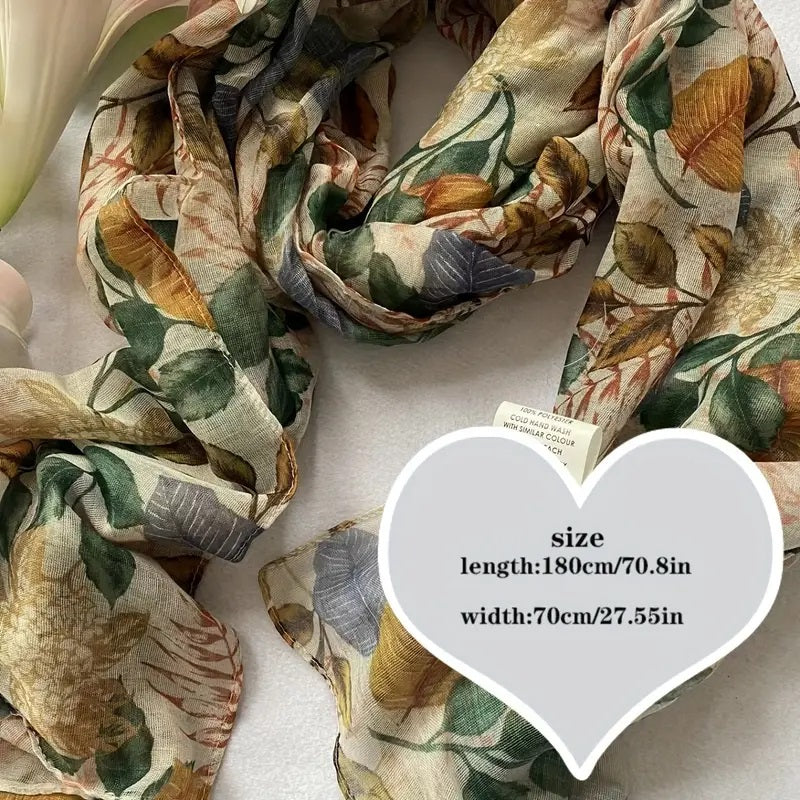 Elegant Brun og Grønn Bladtrykk Skjerf