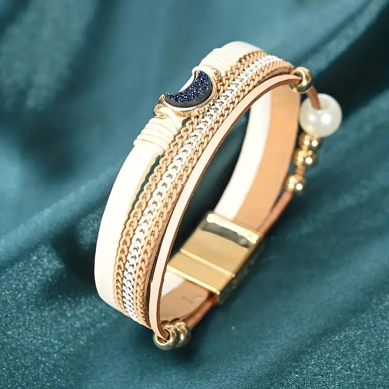Vegansk Skinn Flertrådet Måneaspekt Armbånd