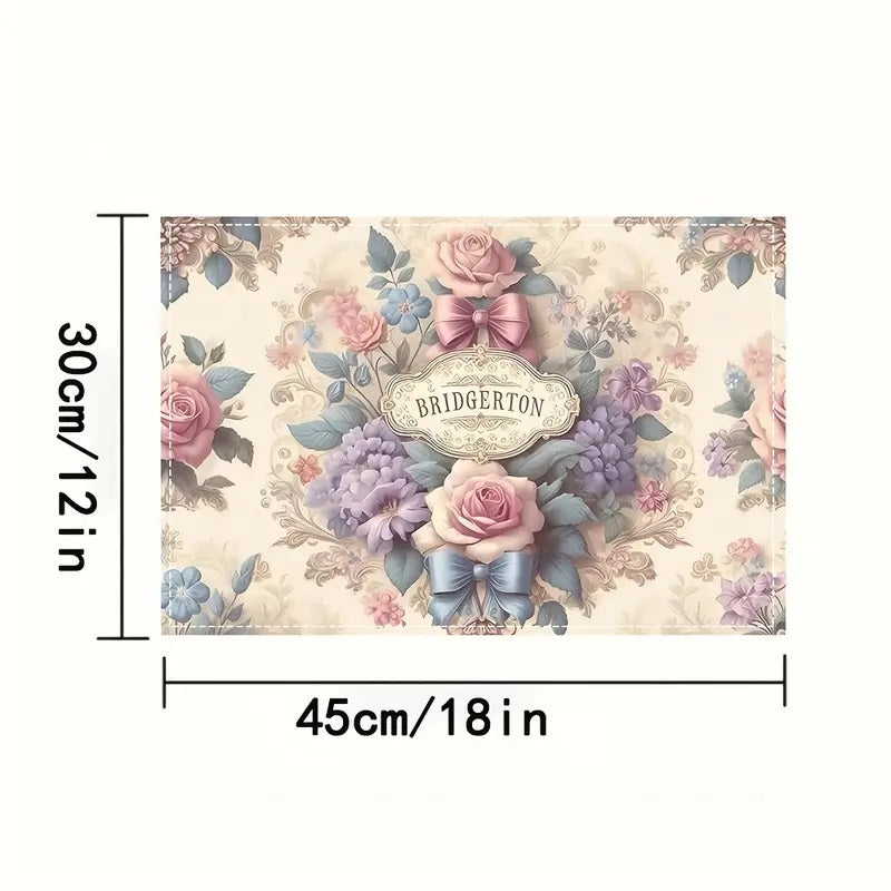 4-stykk Bridgerton Floral Linen Bordsmattesett