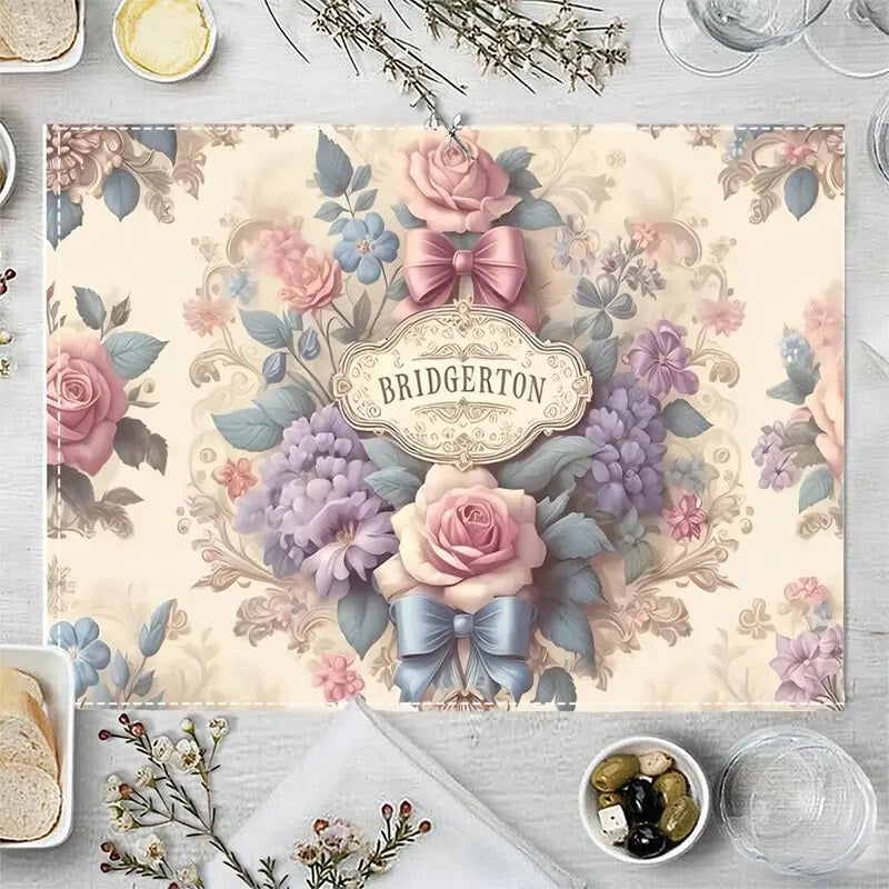 4-stykk Bridgerton Floral Linen Bordsmattesett