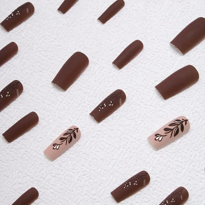 Embossed Brown Press On Nails
