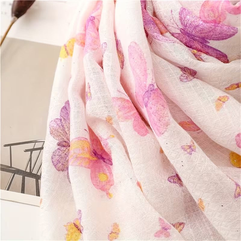 Bohemian Pink Gradient Butterfly Tassel Scarf