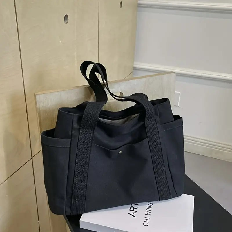 Stor Kapasitets Svart Canvas Toteveske
