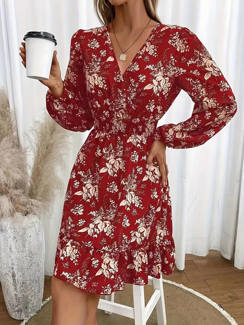Floral Print Ruffle Hem Dress