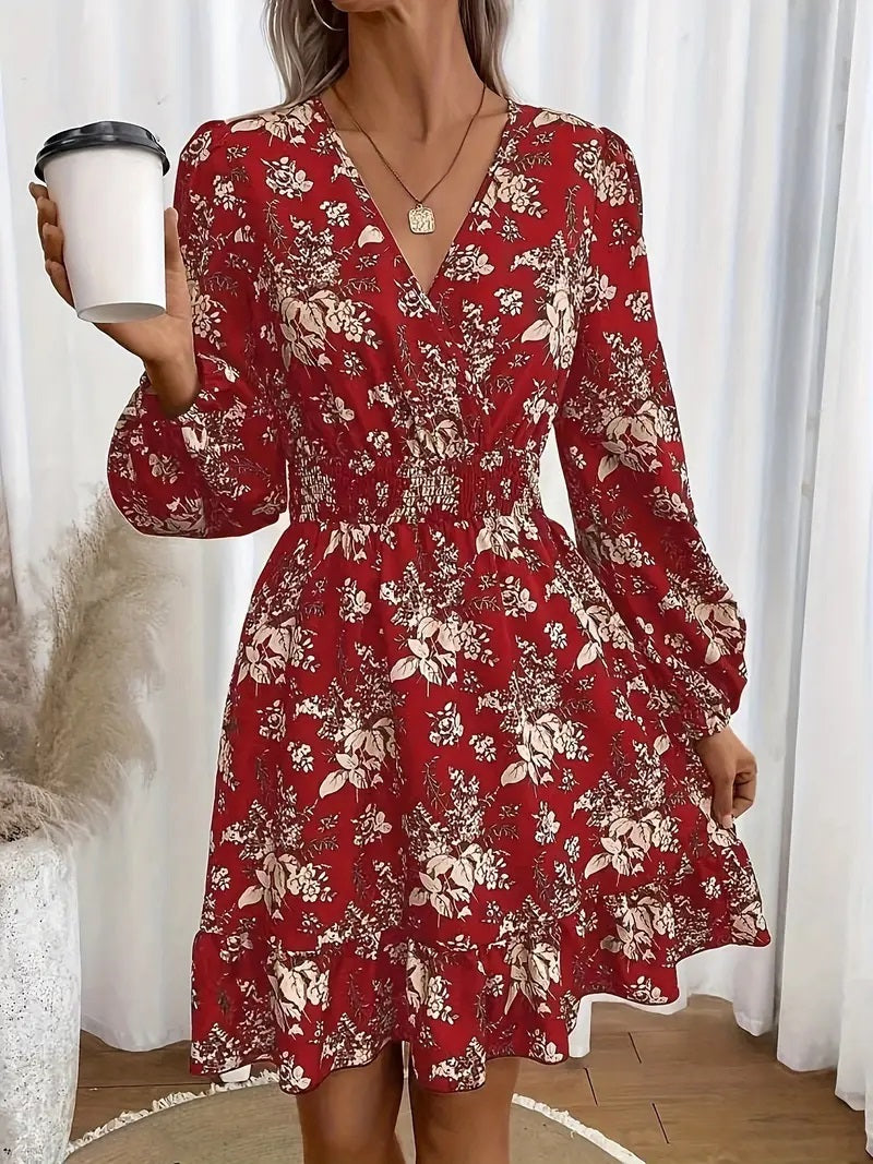 Floral Print Ruffle Hem Dress