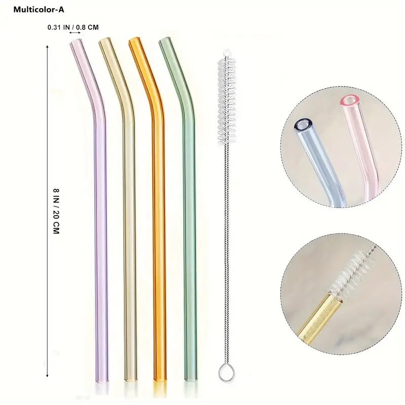 Fargerike Gjenbrukbare Glassstrå - 1 Sett (4 Strå + 1 Børste)