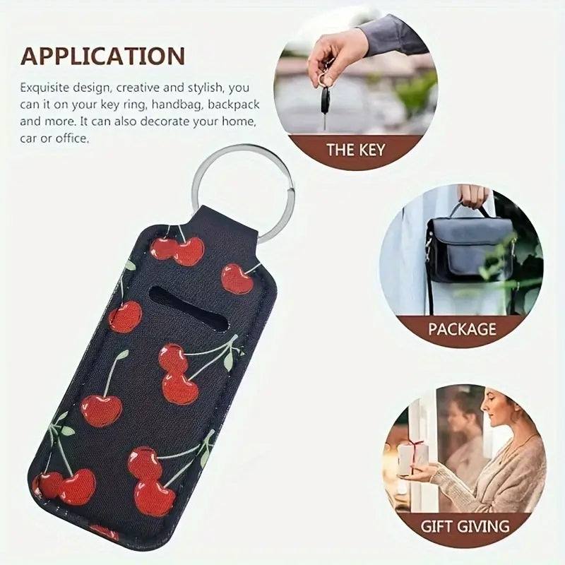 Hvit Kirsebærttrykk Lip Balm Holder Nøkkelring