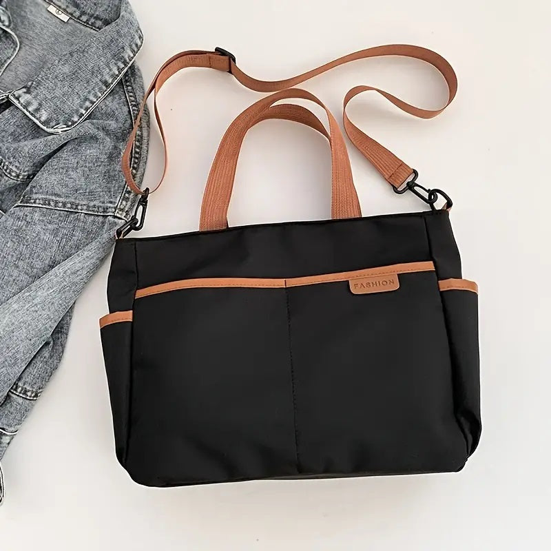 Svart Klassisk Toteveske med Brun Kant