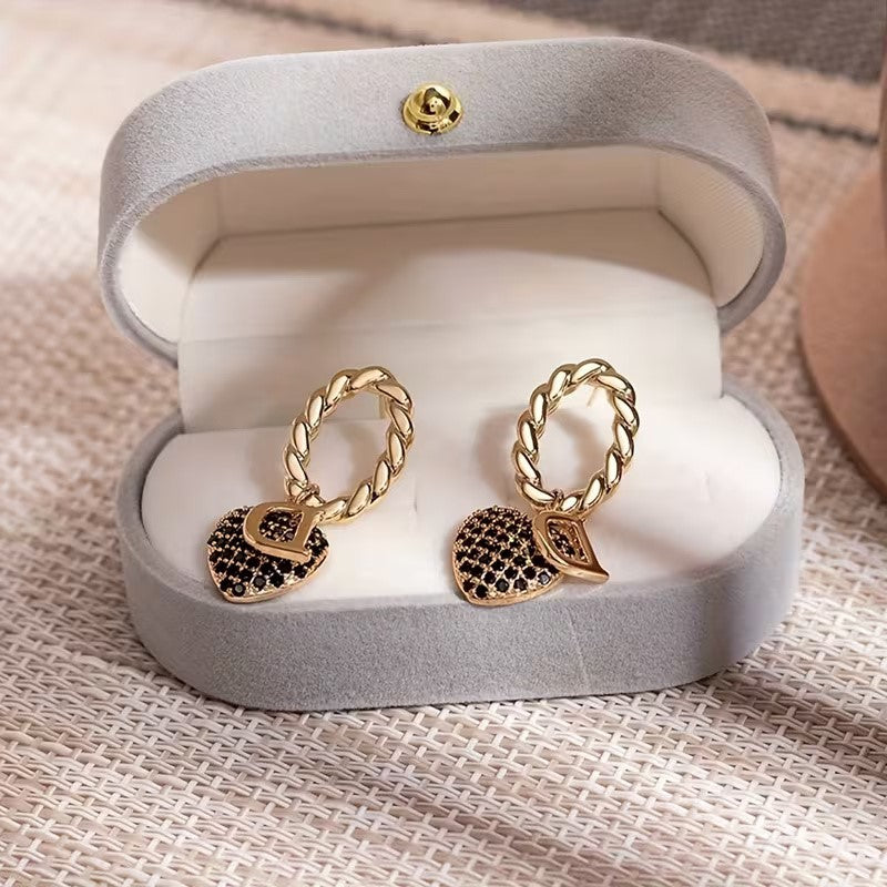 Elegant D and Heart Drop Earrings