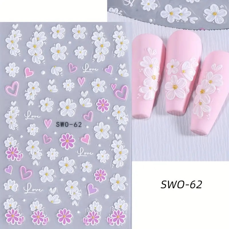 2 stk 5D Prægede Blomster Klistremerker