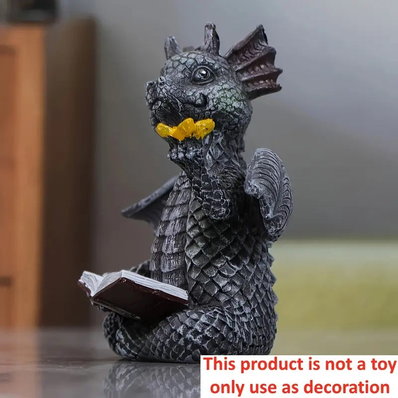 Sjarmerende Harpiks Drage Lesing Bok Figurin