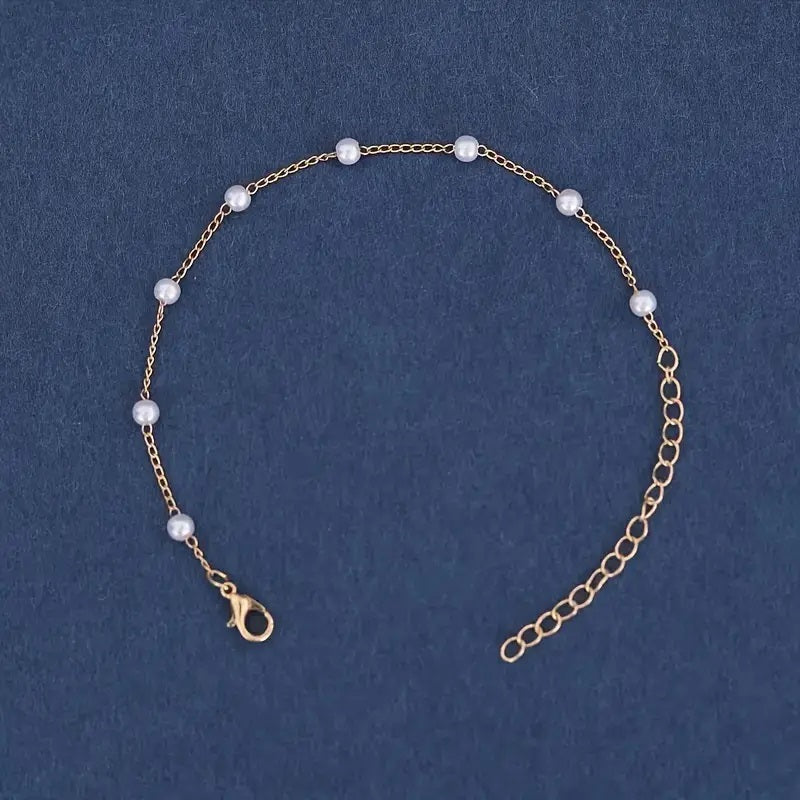 Gulltonet Armbånd med Miniatyr Hvit Imitert Perler