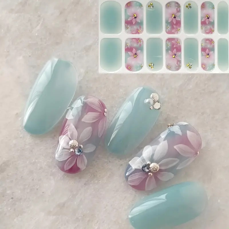 Grønn Liten Blomster Neglelim Sett