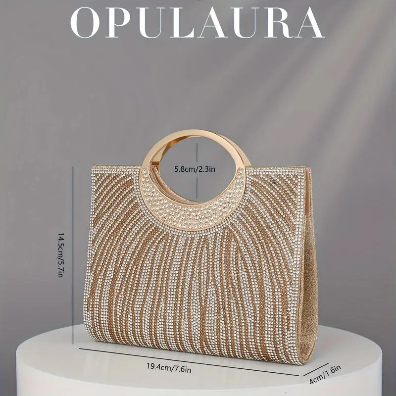 Golden Striped Rhinestone Evening Clutch.