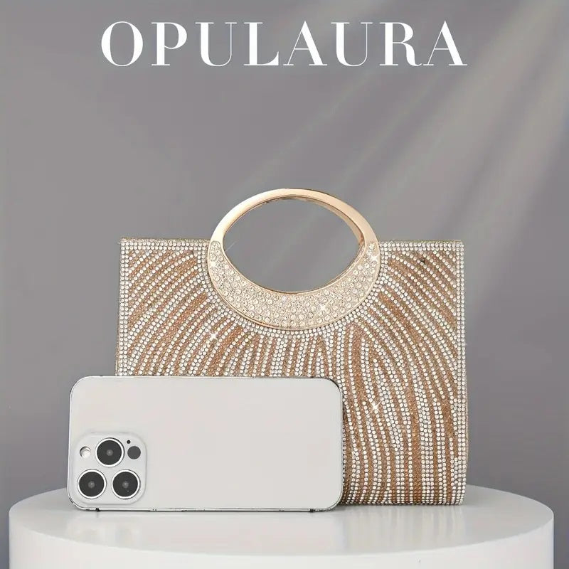 Golden Striped Rhinestone Evening Clutch.