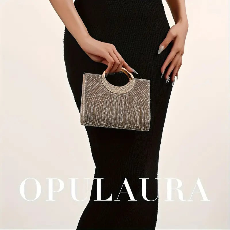 Golden Striped Rhinestone Evening Clutch.