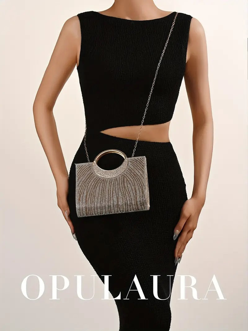 Golden Striped Rhinestone Evening Clutch.