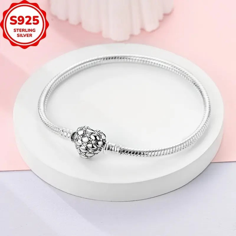 925 Sterling Silver Hjerteslangebenarmbånd