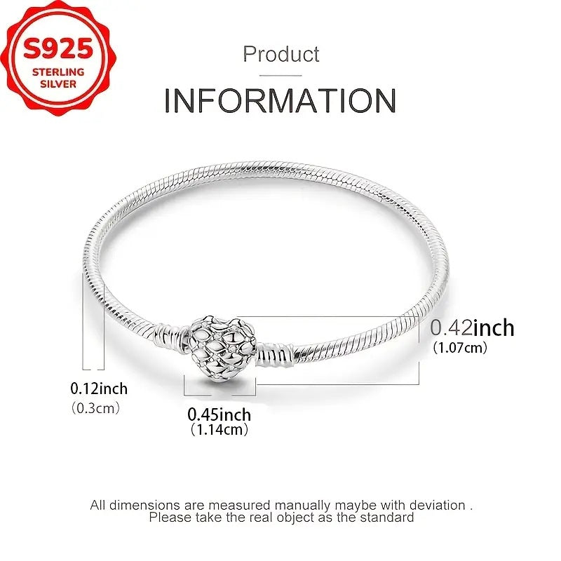 925 Sterling Silver Hjerteslangebenarmbånd