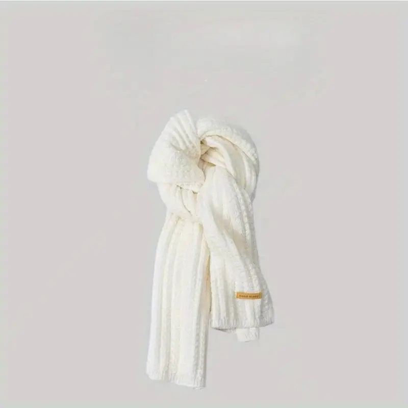 Stort Håndlagt Hvit Strikket Skjerf