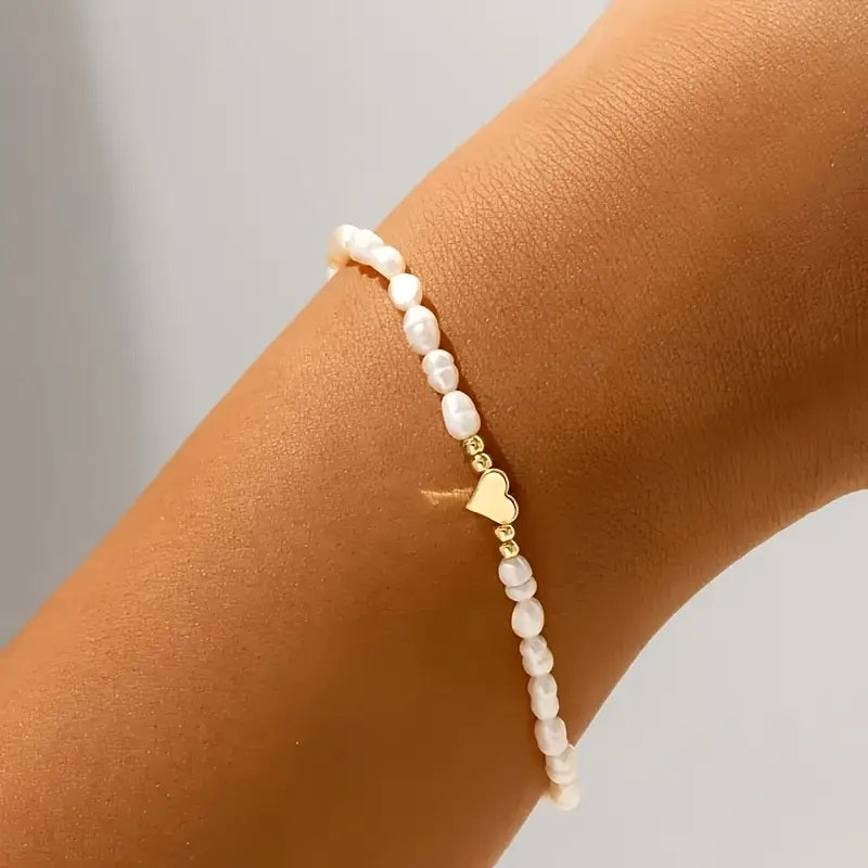 Elegant Enkel Hjerteanheng Imitert Perle armbånd
