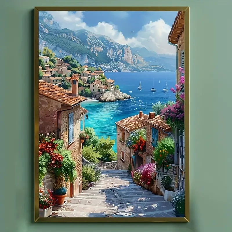 Italiensk Landsby Strand Diamantmaleri