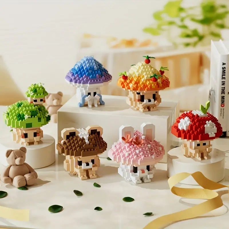 Cute Mushroom Series Tabletop Ornament Building Blocks.