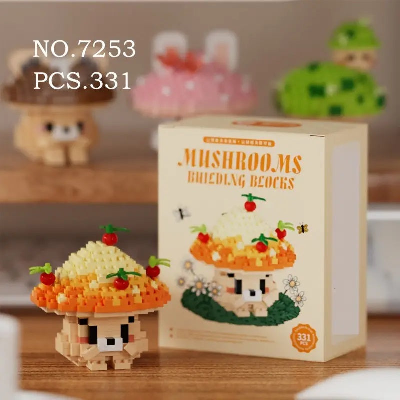 Cute Mushroom Series Tabletop Ornament Building Blocks.