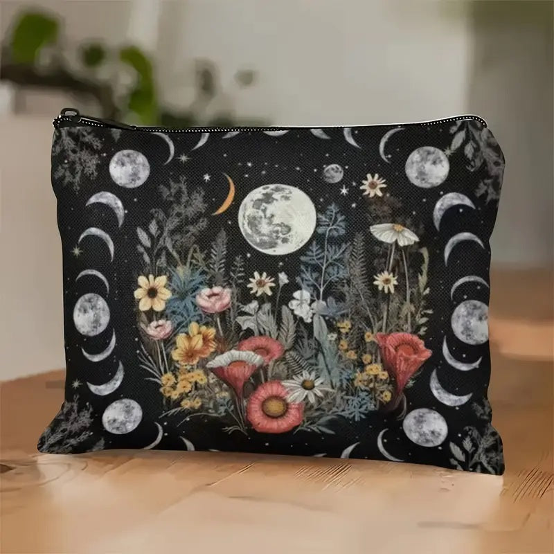 Wildflower and Lunar Phases Makeup Bag
