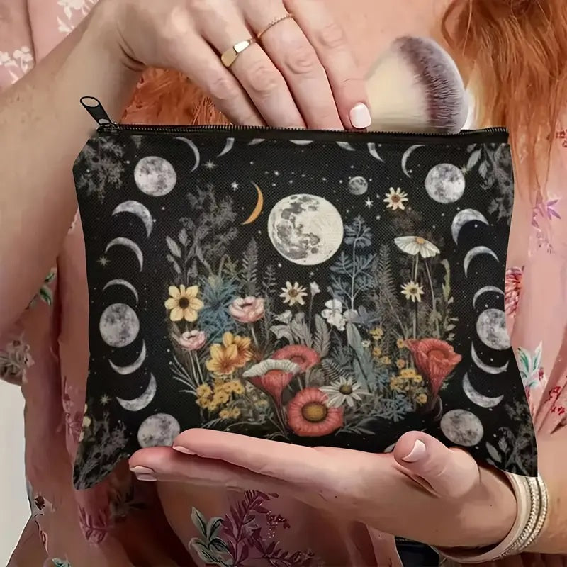 Wildflower and Lunar Phases Makeup Bag