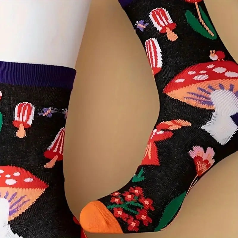 Blomster- og Soppmønstrede Sokker