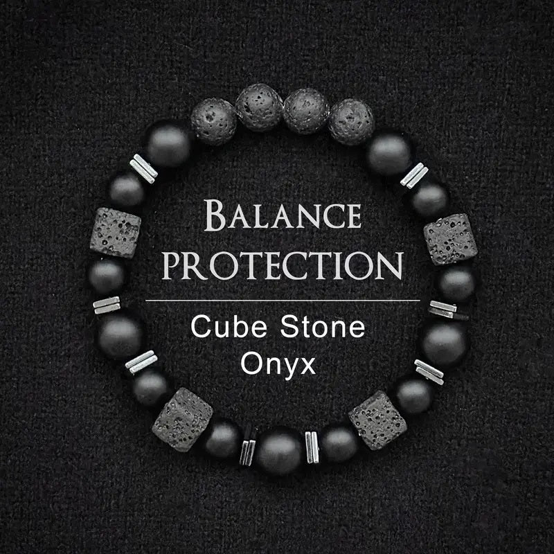 Natural Matte Black Onyx & Cube Stone Bracelet