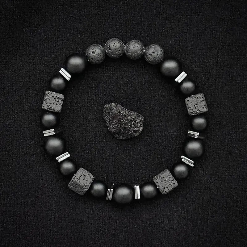 Natural Matte Black Onyx & Cube Stone Bracelet