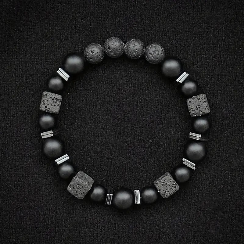 Natural Matte Black Onyx & Cube Stone Bracelet