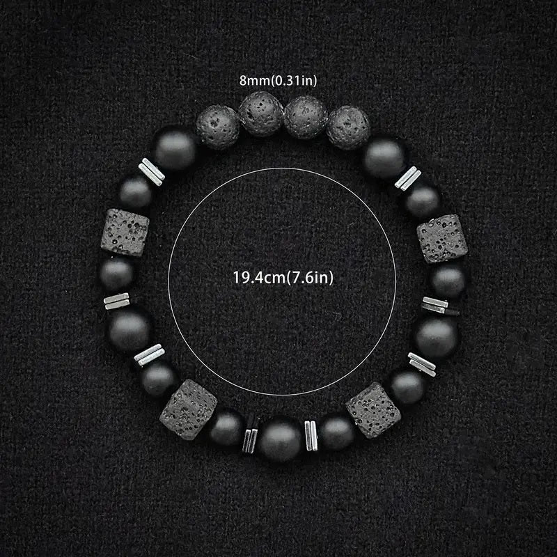 Natural Matte Black Onyx & Cube Stone Bracelet