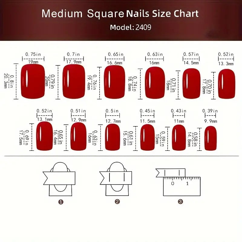 24pcs Glossy Brown Fox Orange Gradient Glitter Fake Nails with Rhinestones.