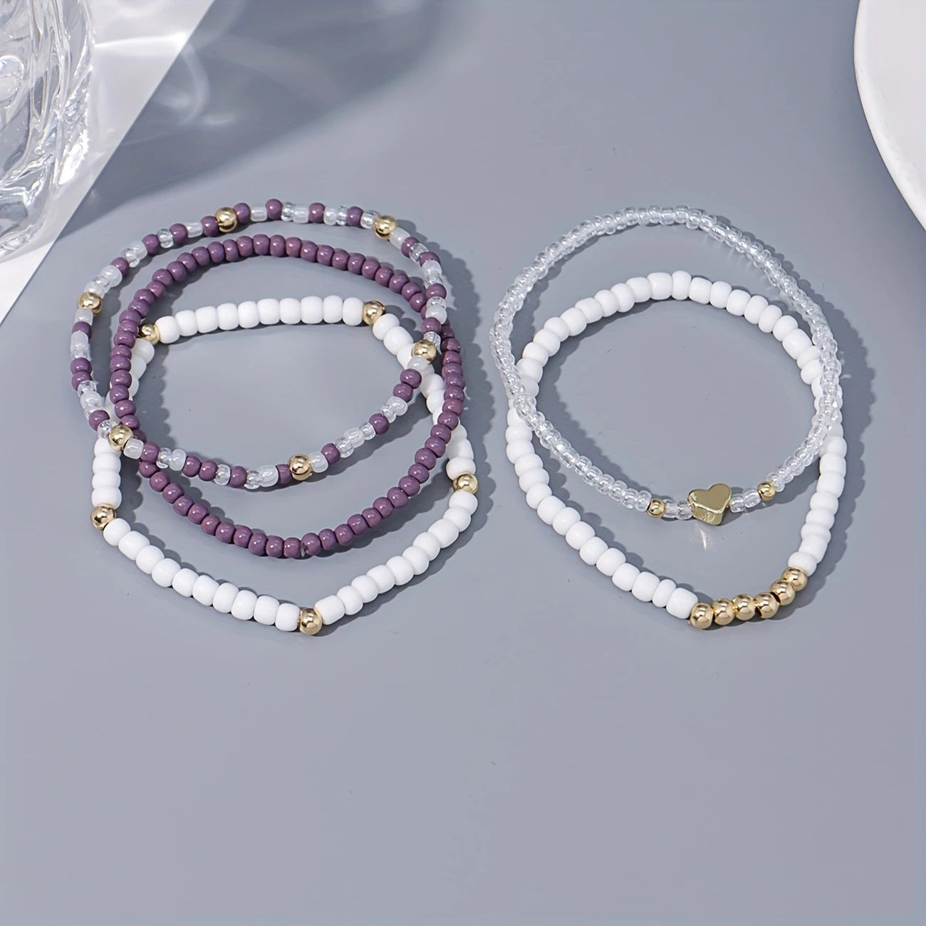 Boho-Chic 5pcs Perlearmbåndsett med Hjerteanheng