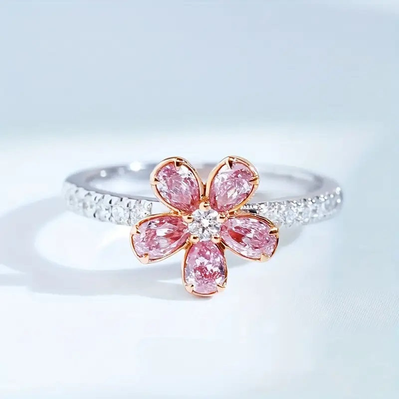 Glitrende Rosa Zirkonia Blomsterring