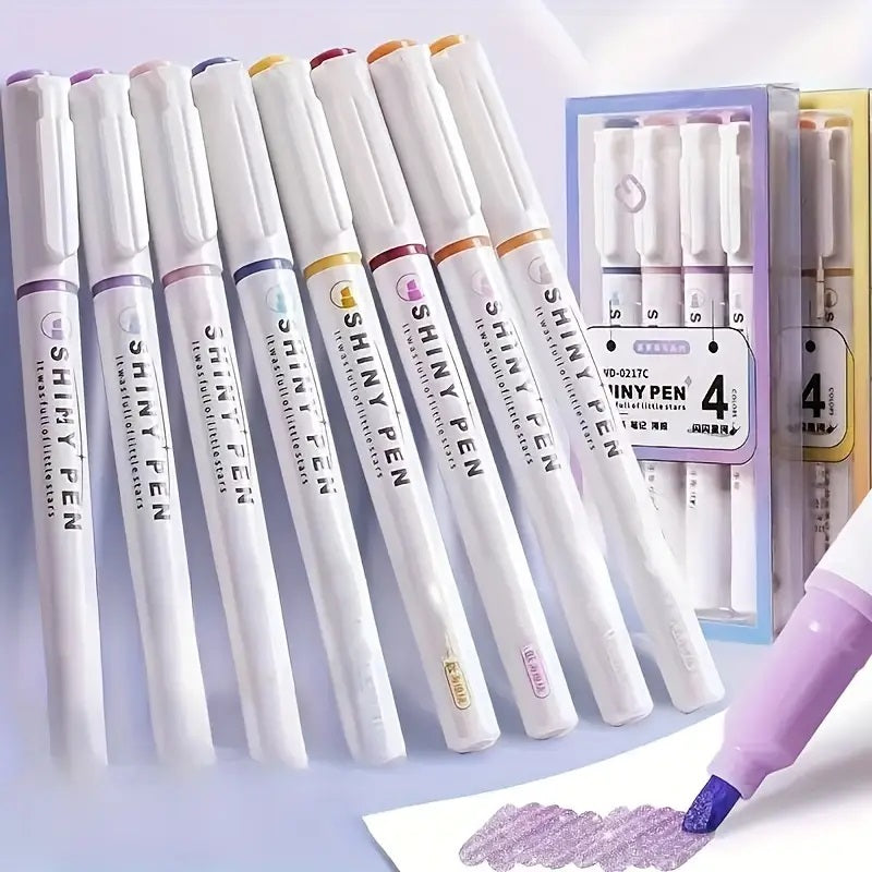 4 Pc Kawaii Glitter Highlighter Pen Set