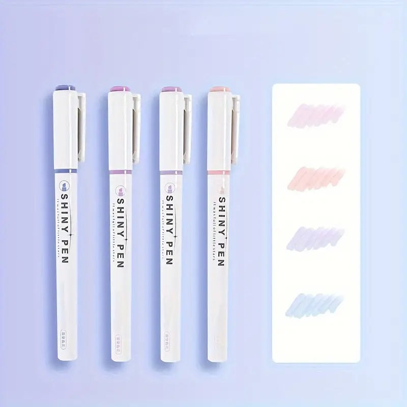 4 Pc Kawaii Glitter Highlighter Pen Set