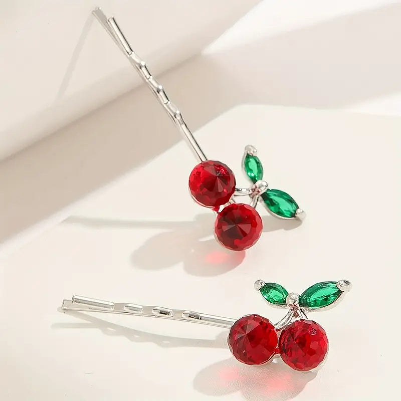 Søte Glitrende Røde Kirsebær Hårklemmer