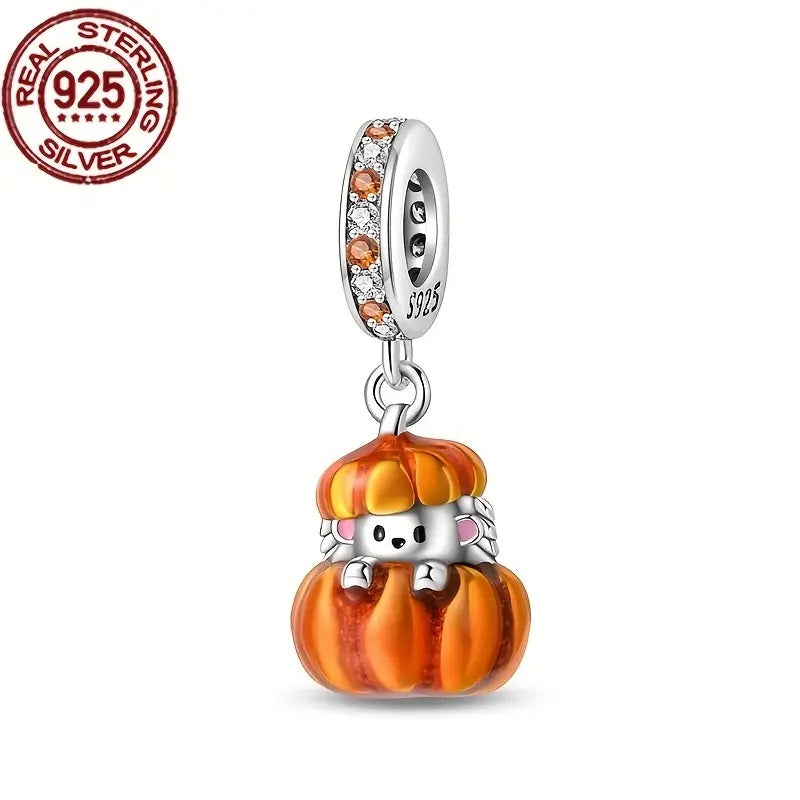Sterling Silver Cute Little Hedgehog Pumpkin Charm