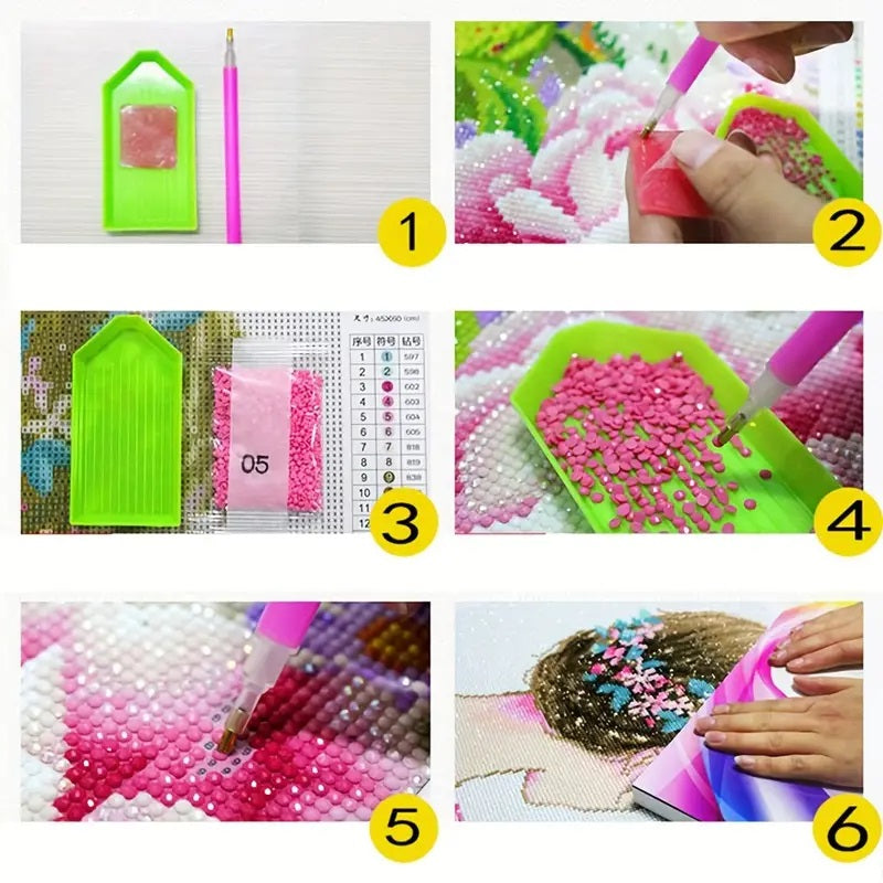 Viktoriansk Dame i Hage Landskap Diamantmaleri